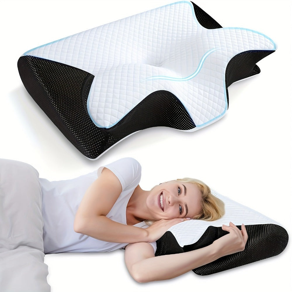 Almohada de Cuello de Esponja Viscoelástica para la Comodidad del Hogar, Adecuada para Quienes Duermen de Lado, de Espalda y de Busto - Diseño Contorneado, Soporte Suave y Robusto, Negra, Relajación de Hombros, Sólida, Regalos Perfectos para Navidad y Año