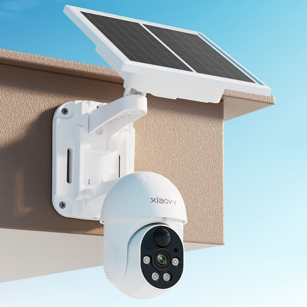 XIAOVV P6 1080P HD Cámara de Seguridad Solar Inalámbrica Wifi de 2.4Ghz con PTZ de 360 Grados, Vigilancia Doméstica a Batería, con Detección de Movimiento, Visión Nocturna a Color y Audio Bidireccional
