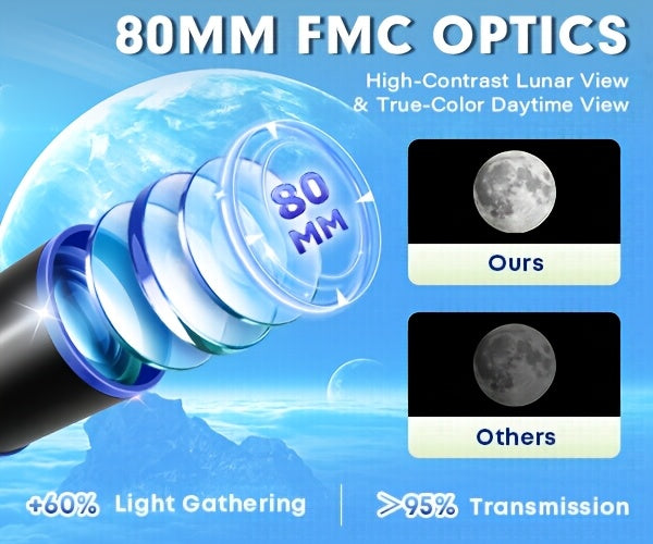 Telescopio refractor de 80 mm para observación de estrellas y luna | diseño funcional