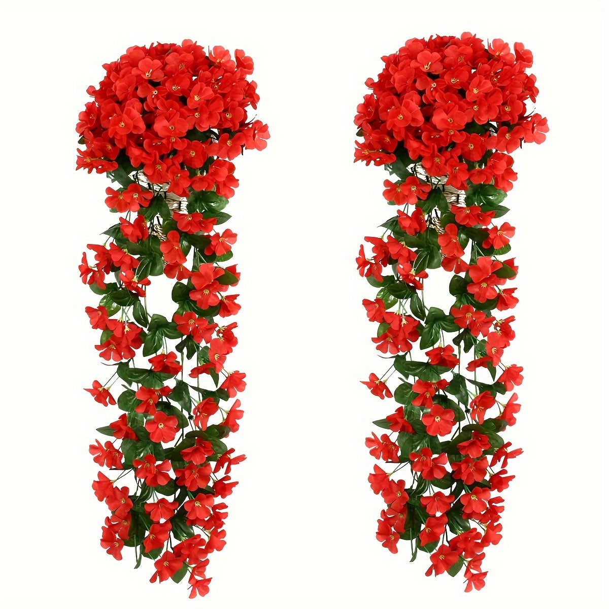 2 piezas de flores colgantes, flores colgantes de simulación artificial en 10 colores con flores exuberantes, resistentes a los rayos UV, plantas artificiales realistas, adecuadas para la decoración de jardines, oficinas y hogares al aire libre, ideales p