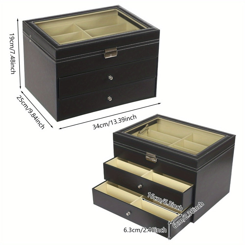 Organizador de gafas de sol, organizador de almacenamiento de gafas de sol, estuche con tapa de cristal para gafas, organizador con cerradura, caja expositora de gafas para mujer y hombre (negro)