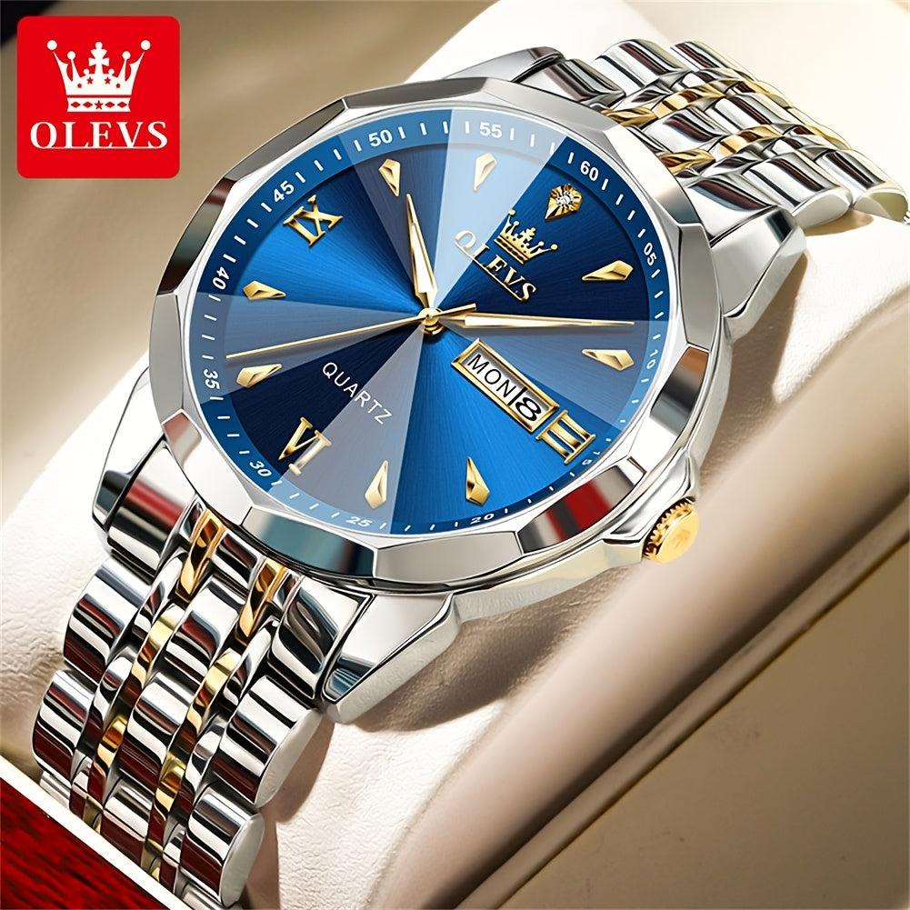 OLEVS Reloj para Hombre Clásico Analógico Cuarzo Cronógrafo Negocios Vestir Relojes de Diamantes de Imitación Elegante Lujo Acero Inoxidable Fase de Luna Calendario Relojes de Hombre Relojes De Hombre Esfera Azul/Negro/Blanco/Gris