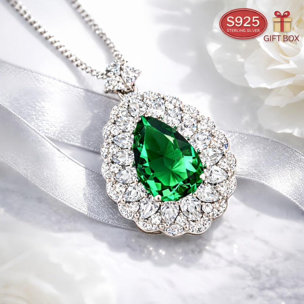Collar de Zirconia Sintética Verde S925 para Mujer, 5 Quilates de Zirconia Sintética, Ideal para Uso Diario y Banquetes de Boda, Regalos de Aniversario, Regalos de Año Nuevo, Empaque en Caja de Regalo