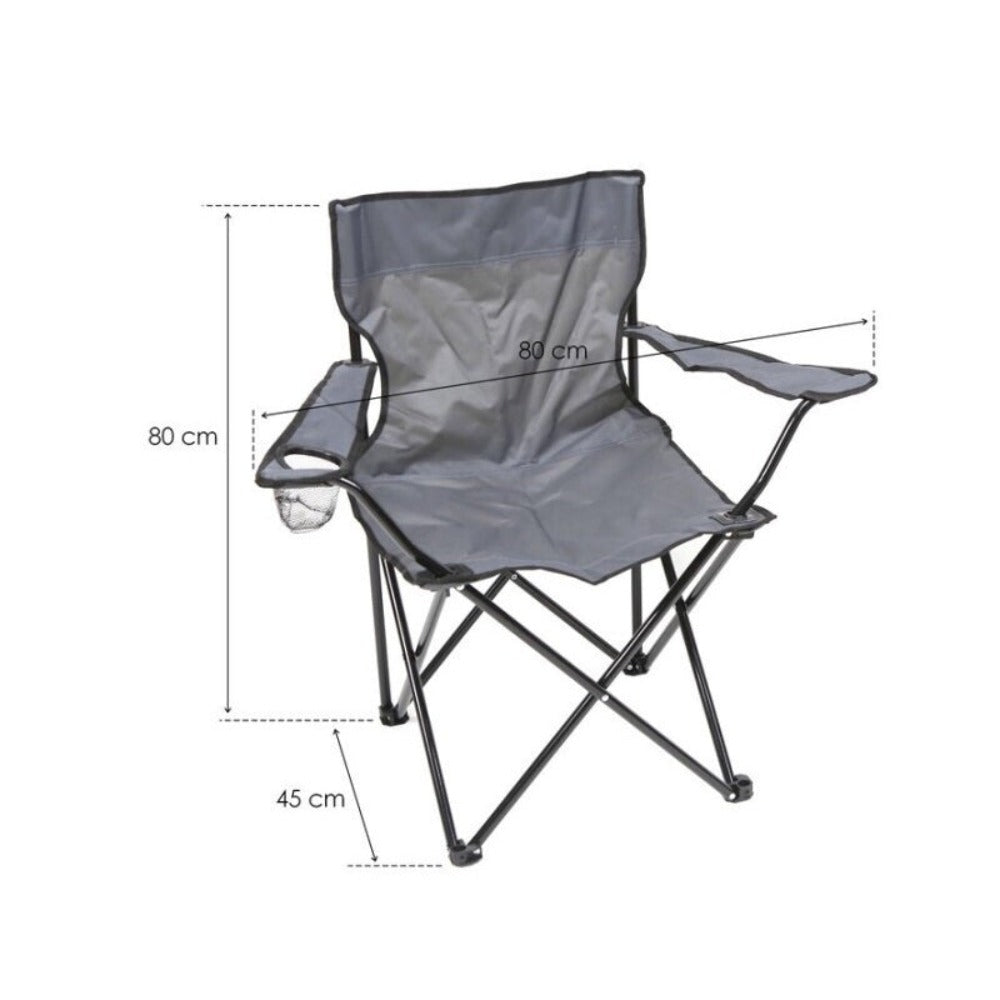 Pack de 2 Sillas de Camping Plegable, Silla Portátil Resistente para Exterior, Jardin, Playa, Terraza, Con Reposabrazos, Fácil Transporte 80x45x80cm