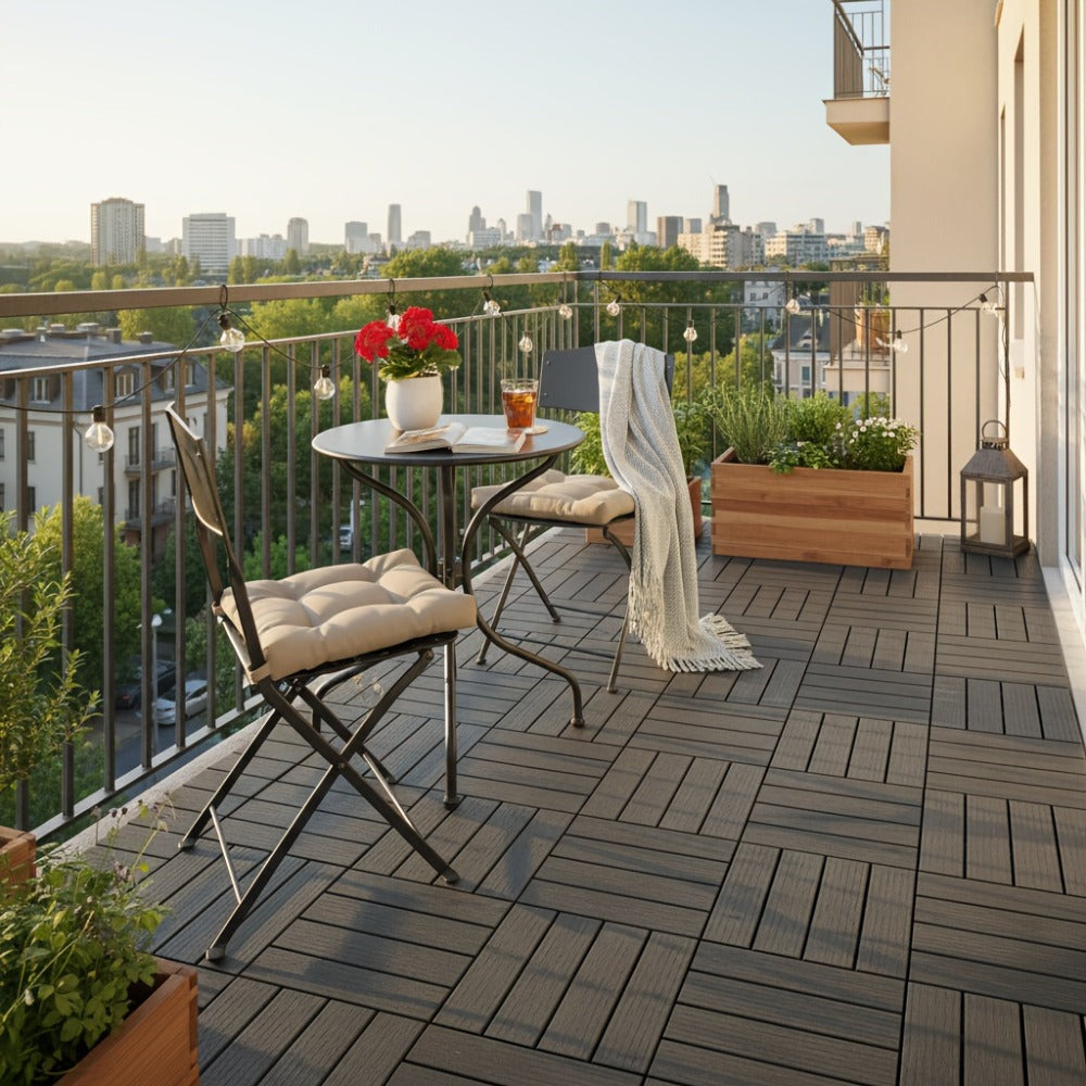 44 piezas de baldosas de composite para terraza exterior de 29.97 X 29.97 cm, pisos entrelazados para terraza, baldosas de piso de terraza rápidas, pisos impermeables para patio, balcón, jardín y exteriores, 44 baldosas por caja de 43.05 pies cuadrados, 1
