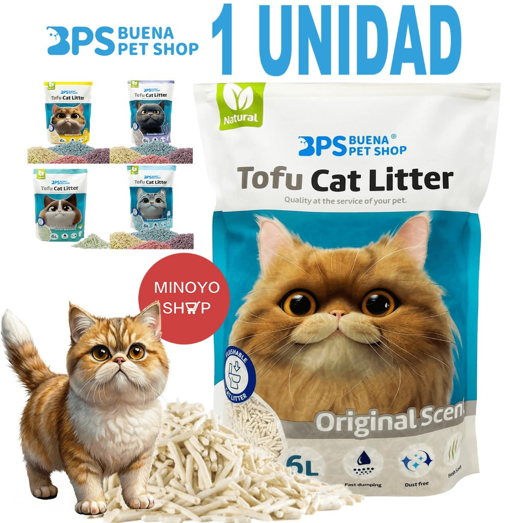 1 bolsa Arena de Tofu para Gatos aglomera 6L - Sin Polvo Fácil de Aglomerar y Controla Olores -y Segura para Gatitos - 1 Bolsa