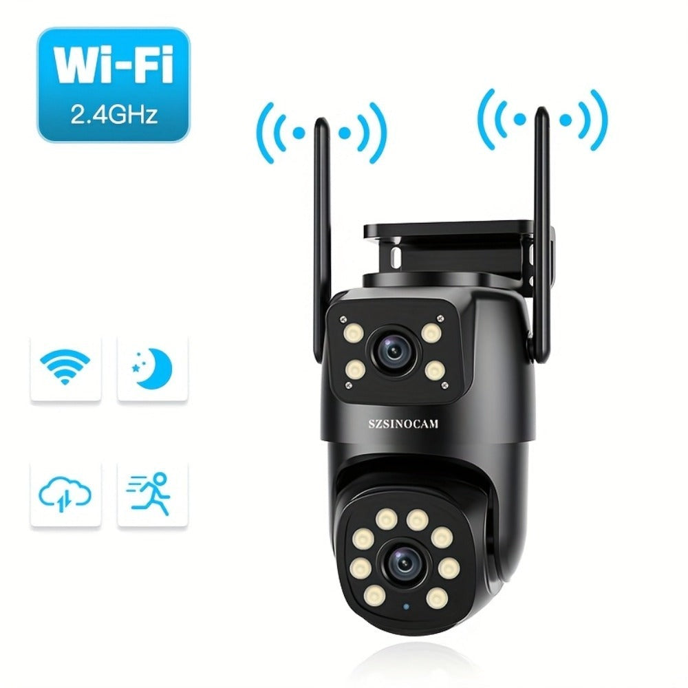 Cámara de seguridad PTZ para exterior de 1080P con enlace de doble lente, cámara inalámbrica, vista de 360°, seguimiento automático, detección humana, alarma de luz, visión nocturna en color, WiFi 2.4G, grabación 24/7, audio bidireccional