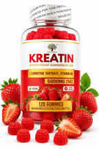 Creatina Monohidrato Gomas de Fresa 5000mg (5g) por Porción – 120 Gomas de Fresa Veganas – Con Tartrato de L-Carnitina y Vitamina B6 – Suplemento Alimenticio Sin Azúcar para Adultos – Fórmula Diaria Fácil de Masticar – Alternativa Conveniente a las Polvos