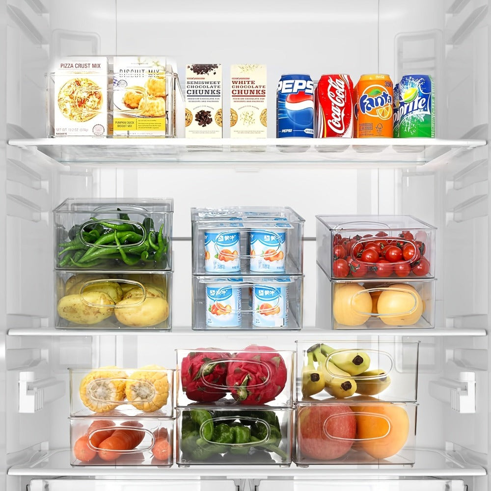 10 Cajas de Almacenamiento para Refrigerador, 10 Botes de Basura Transparentes de Plástico, Ideales para Organizar Neveras, Congeladores, Armarios de Cocina y Habitaciones de Alimentos, Cajas de Almacenamiento Transparentes