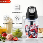 PANCERKA 1500ML Procesador de Alimentos Eléctrico con Picadora de Carne, Picadora, Batidora de Huevos y 6 Cuchillas, para Carne, Batidos, Verduras, Puré, Frutas, Ajo, Grande/Pequeño
