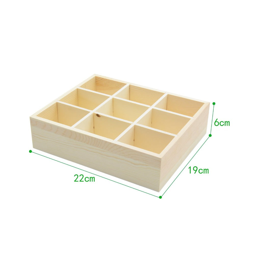 Caja Organizadora de Madera con 10 Compartimentos | Caja de Almacenamiento de Madera Multiseccional | Caja de Madera para Joyas y Pequeños Objetos | Caja Organizadora de Madera de 22x19x6cm