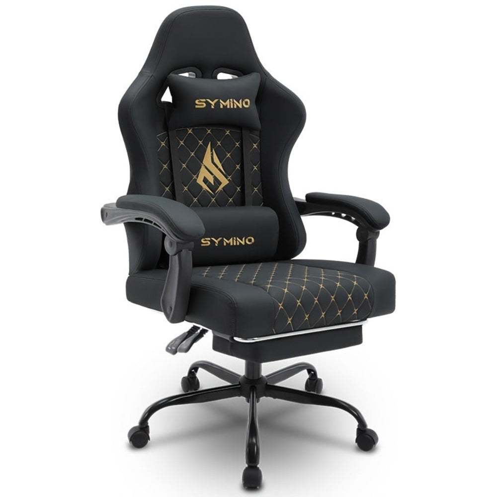 Silla de Oficina con Reposapiés, Silla Ergonómica, Silla Giratoria Ajustable con Soporte Lumbar, Silla de Oficina en Piel PU