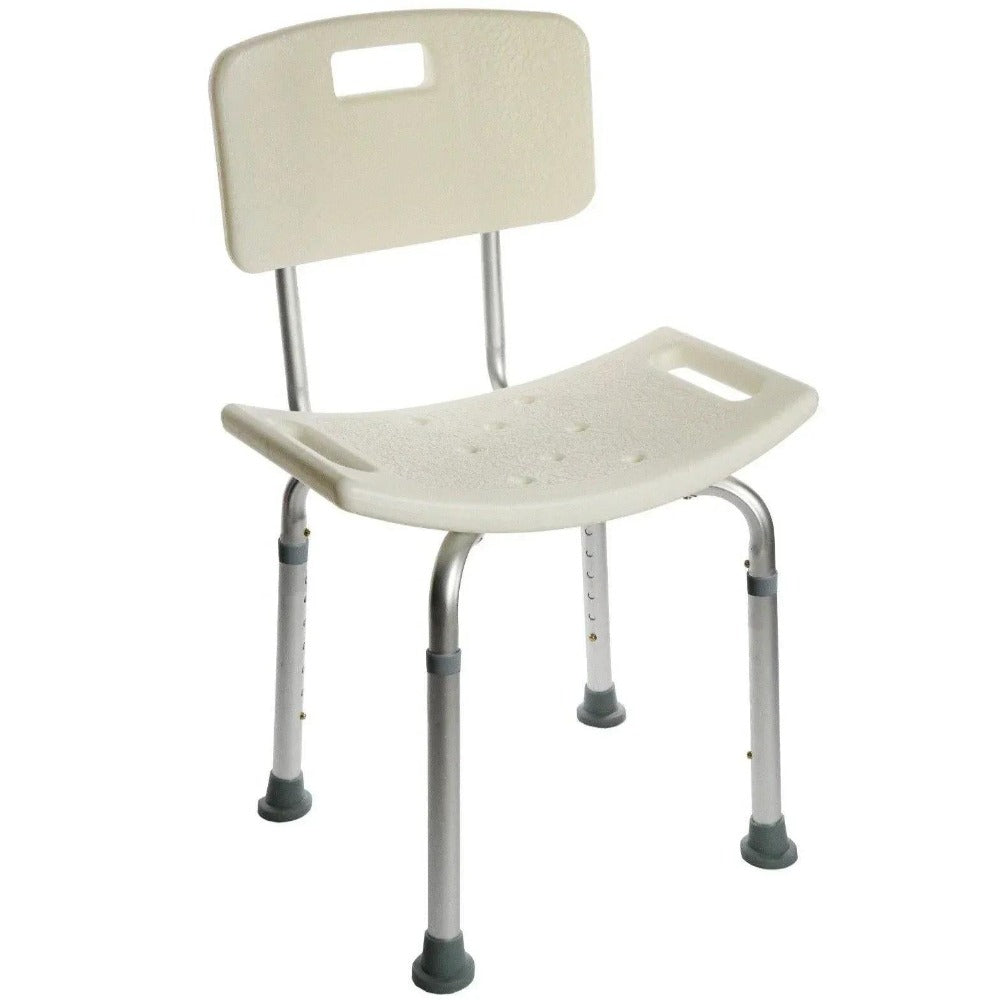 Silla de Ducha Antideslizante con Respaldo Extraíble - Asiento Ergonómico Ajustable y Ligero, Estructura de Aluminio Ligera y Asiento de PVC Antideslizante e Hipoalergénico, Adaptable como Silla o Taburete, Estabilidad, Seguridad y Confort Durante el Baño