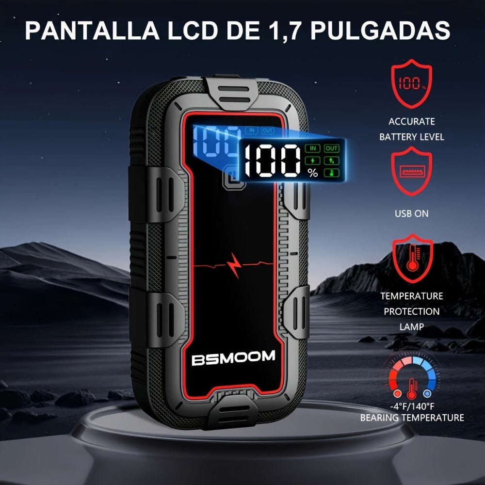 Arrancador de Coche 12V 8000A Pico, Batería Externas Auto, Caja de Arranque con Pantalla LCD y Luz LED (Compatible con Motores de Gasolina hasta 10.0L o Diésel)