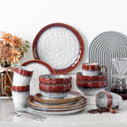Juego de vajilla de gres de 16 piezas estilo moderno para 4 personas - Platos, cuencos y vajilla con esmalte cocido en horno, platos y cuencos redondos para comidas diarias, entretenimiento festivo, montaje de mesa elegante o uso comercial