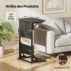 Mesa Auxiliar en Forma de C con Estación de Carga - Mesa Auxiliar Compacta para Sofá, Altura Ajustable de 3 Niveles (66-72Cm/25.9-28.3In), Mesa de Noche Plegable con Bolsillos de Almacenamiento para Espacios Pequeños, Dormitorio, Sala de Estar
