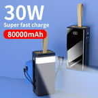 Batería externa | Banco de Energía Portátil de Gran Capacidad 80000mAh, Carga Rápida PD30W, Cable de Datos Integrado/Pantalla LED de Energía
