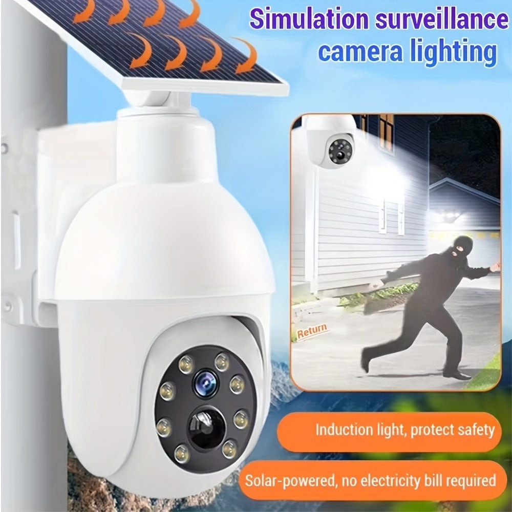 Lámpara de seguridad inteligente con energía solar, -rated; Lámpara de iluminación con sensor de movimiento con energía solar; Batería de litio de 2200 MAh, Foco de cámara de vigilancia de doble con forma realista; Sin funcionalidad de vigilancia real; Lá