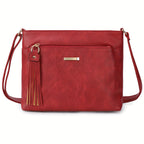 Bolso de hombro de gran capacidad a la moda con correa cruzada, accesorio retro con flecos, cremalleras dobles, bolso de mujer, fácil y casual, versátil para el viaje diario, bolso pequeño cuadrado