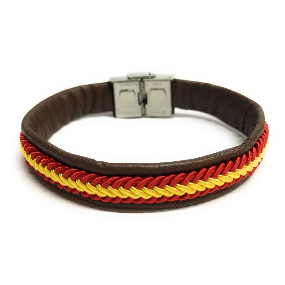 Pulsera De Piel Bandera De España (Hecho a Mano) | Complementos de Moda Unisex para Hombres y Mujeres de Estilo Atemporal y Elegante | Regalos Originales y Exclusivos