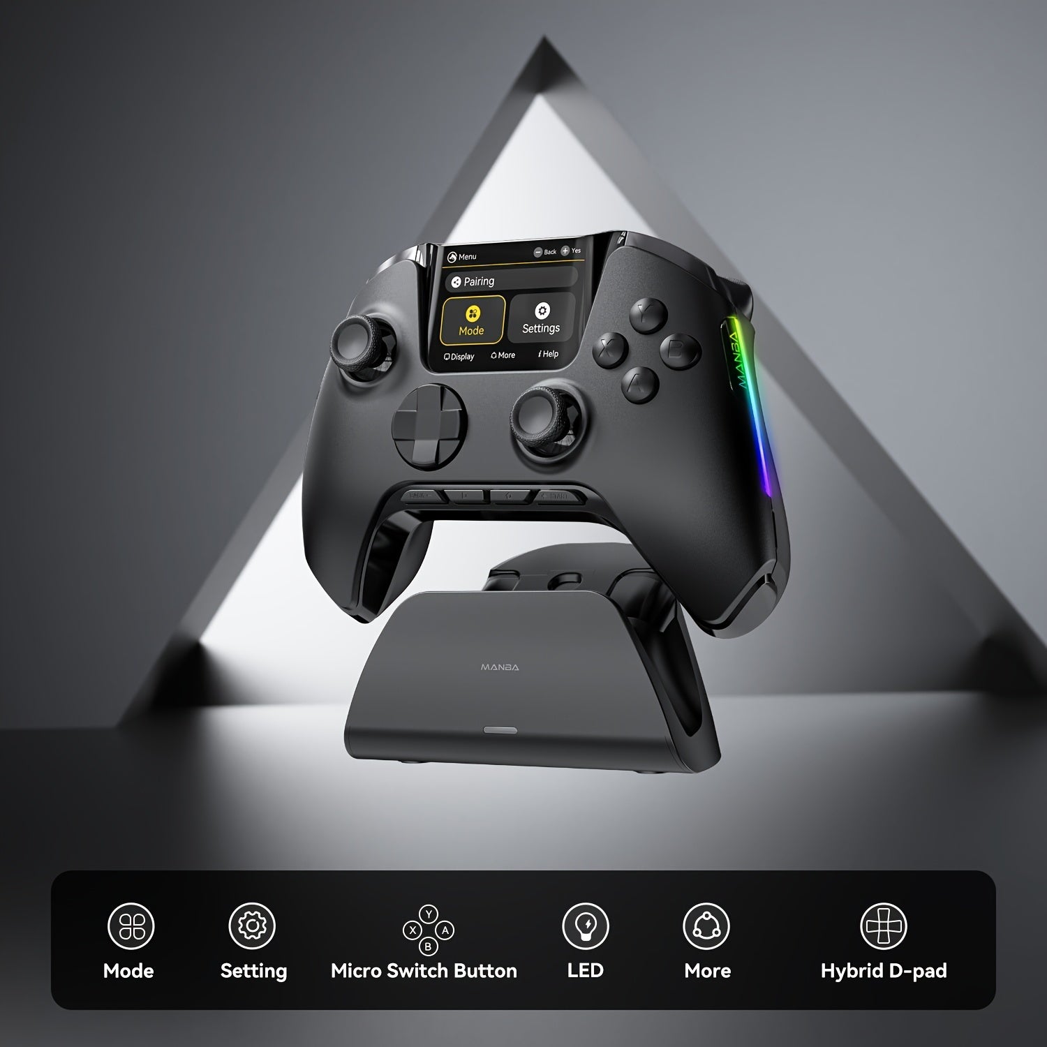 Mando inalámbrico con base de carga para PC, Switch y dispositivos móviles