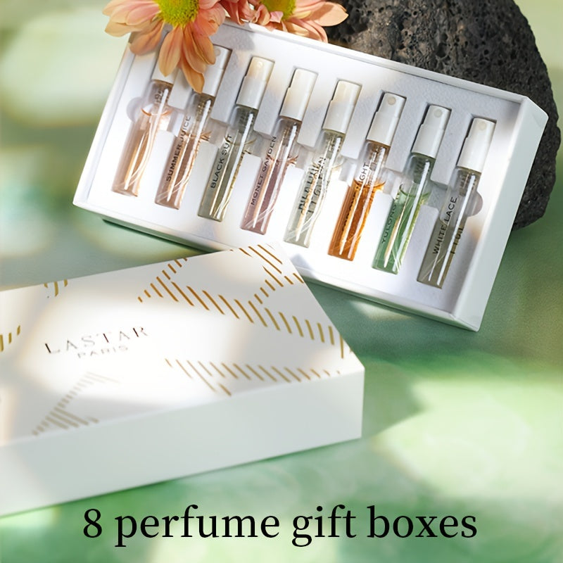 LASTAR Caja de Regalo de Perfume, 8 Bolsillos de Perfume, Fragancia Fresca para Mujer Perfume Duradero, Flores de Frutas Amaderadas con Combinación de Aromas Diferentes, Artículo Esencial para el Hogar, Citas y Viajes, Buen Regalo de Vacaciones para Mujer