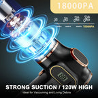 Aspiradora Multifuncional, Soplador y Aspiradora 2 en 1, Aspiradora Inalámbrica de Mano de Alta Succión de 18000PA, Pantalla Digital Inteligente y Operación Silenciosa de 70Db, Máquina de Limpieza Portátil Potente