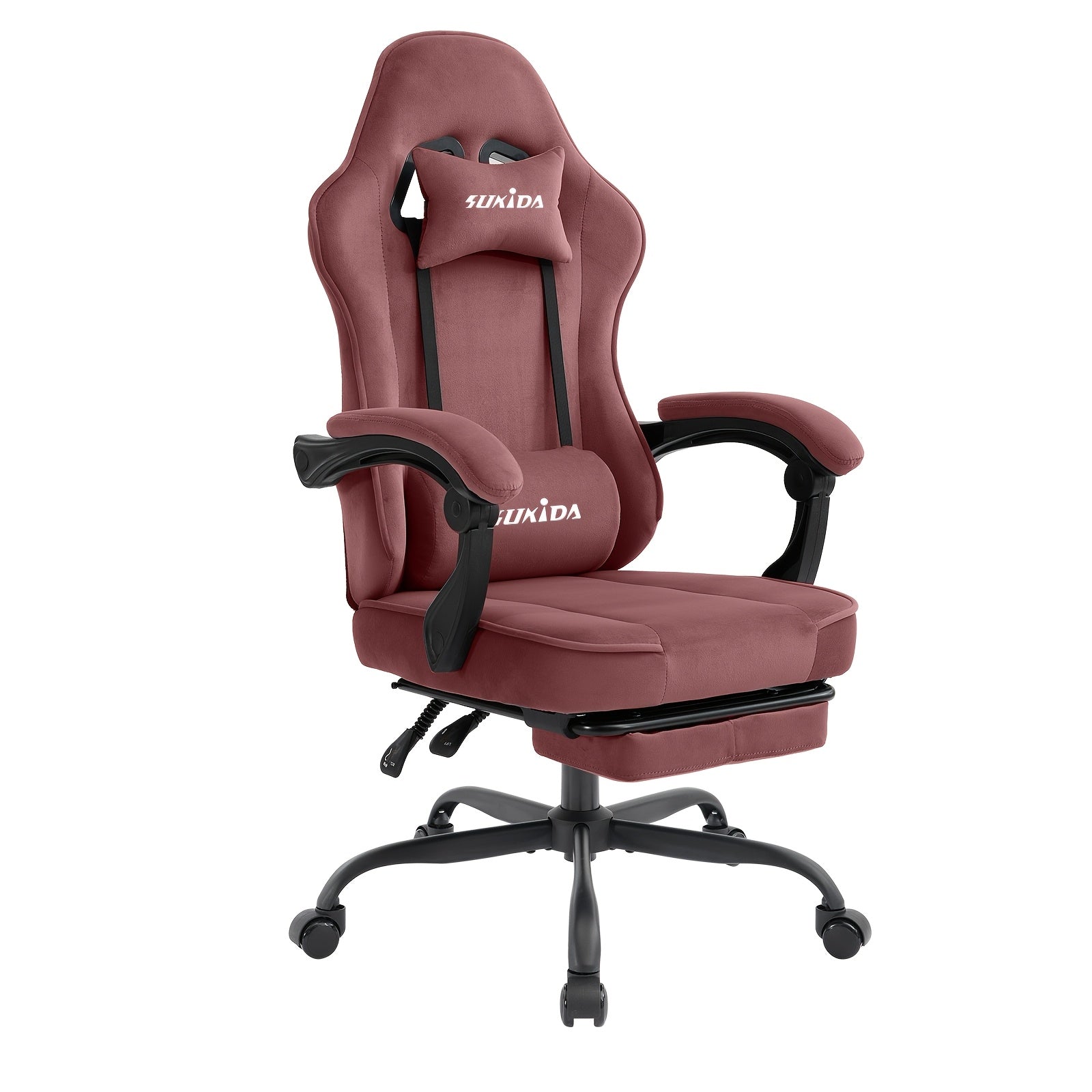 Silla de gaming SUKIDA de tela, silla de gaming ergonómica con reposapiés, silla de carreras para ordenador ajustable con soporte lumbar, silla ergonómica para PC negra