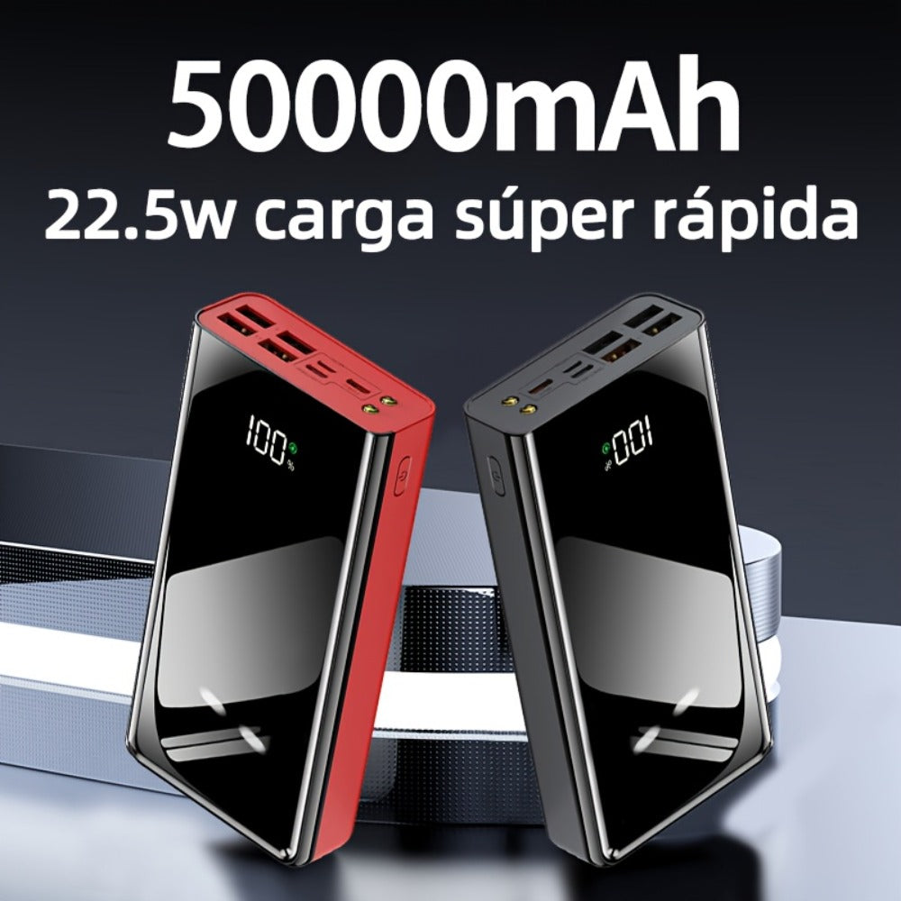 Batería Externa de Alta Capacidad de 50000Mah con Carga Rápida y Indicador LED de Energía, 4 Puertos USB, Puertos Tipo-C, Fuente de Alimentación Portátil de Emergencia para Uso en Exteriores, Batería de Respaldo, Compatible con Carga de Dispositivos iPhon