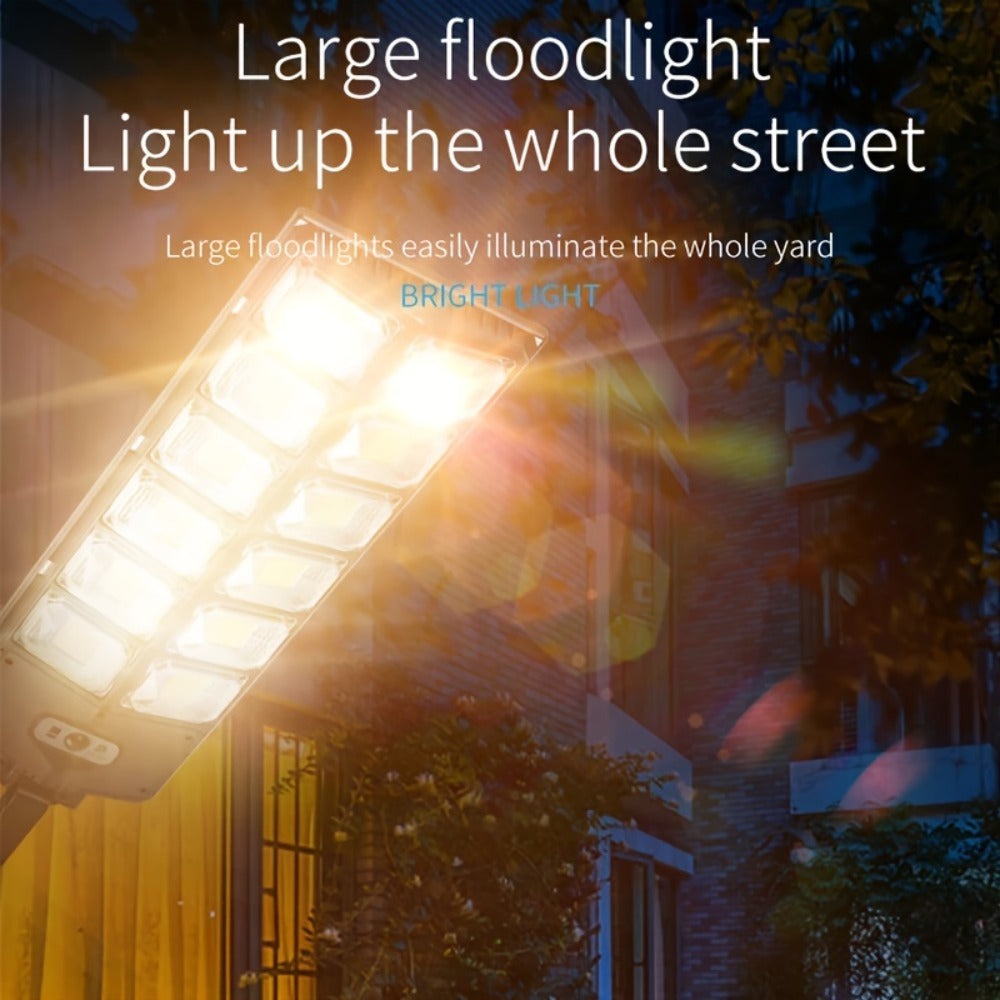 Luz de calle solar con sensor de movimiento y mando a distancia de 504 LED, luz solar de jardín con 3 modos de iluminación, reflector de seguridad de gran angular de 270°, luz de patio exterior de doble hilera superbrillante, para emergencias en calles co