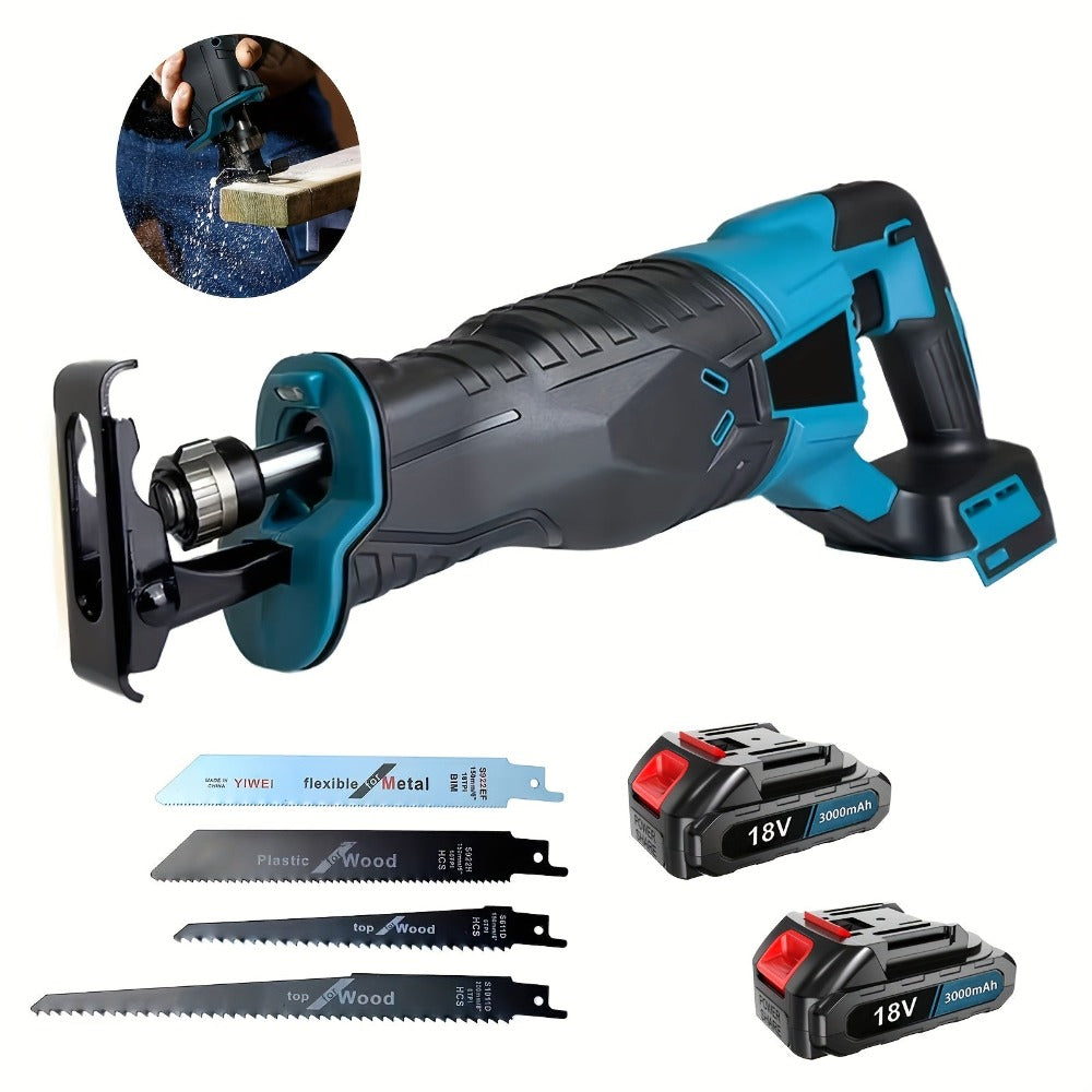 Sierra Recíproca Inalámbrica, Compatible con Makita, Batería de 18V, Sierra Eléctrica de Velocidad Variable 0-2800SPM con 2 Baterías, 4 Hojas de Corte, Cargador Rápido, Luz LED, para Madera, Metal y PVC, Nota: Multiatributo (Sin Batería incluida)