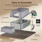 Bandeja de arena para gatos XXL de acero inoxidable con recinto desmontable, gran capacidad de 32L, incluye tapete XXL para arena de gato, pala metálica y escaleras para gatos mayores, apta para todos los gatos