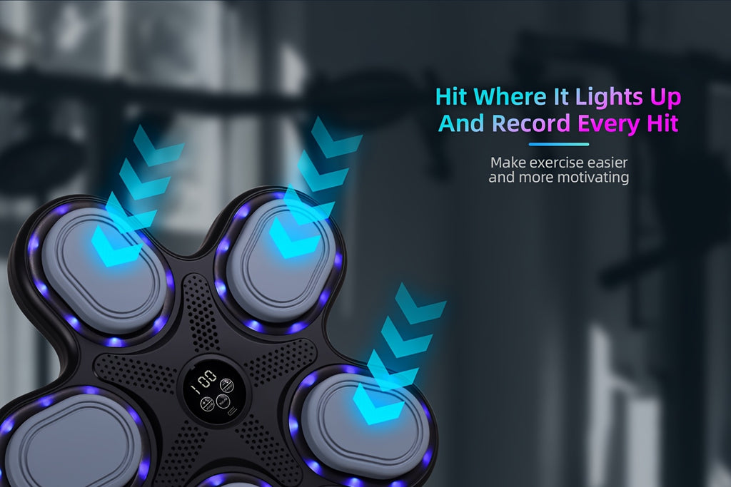 Máquina de Boxeo Musical Interactiva con Guantes, Carga USB, Material PE - Equipo de Entrenamiento en Casa y Reflejos para Adultos, Montaje en Pared, Negro