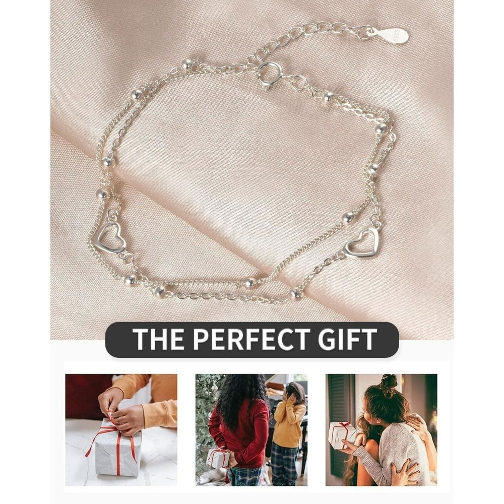 Juego de Pulseras para Mujer en Plata 925, Pulseras Ajustables y Apilables con Corazón y Perla, Pulsera Brillante de Amor, Regalo de Joyería para Mujer, 16 cm + 5 cm