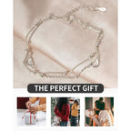 Juego de Pulseras para Mujer en Plata 925, Pulseras Ajustables y Apilables con Corazón y Perla, Pulsera Brillante de Amor, Regalo de Joyería para Mujer, 16 cm + 5 cm