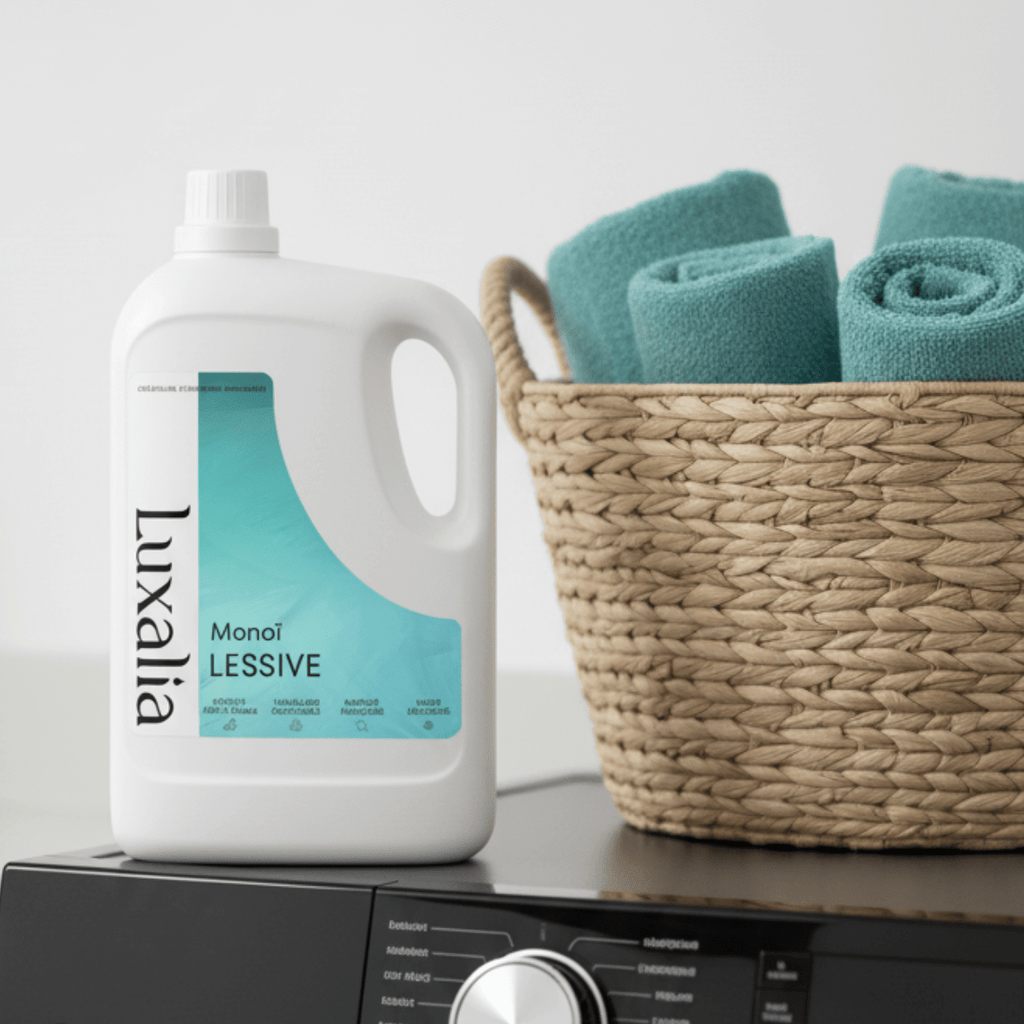 Detergente para ropa Monoi de 5 litros - Sin conservantes MIT / BIT / CMIT - Flor de tiare y coco - Hasta 200 lavados - Eficaz en ciclos fríos y cortos - Luxalia