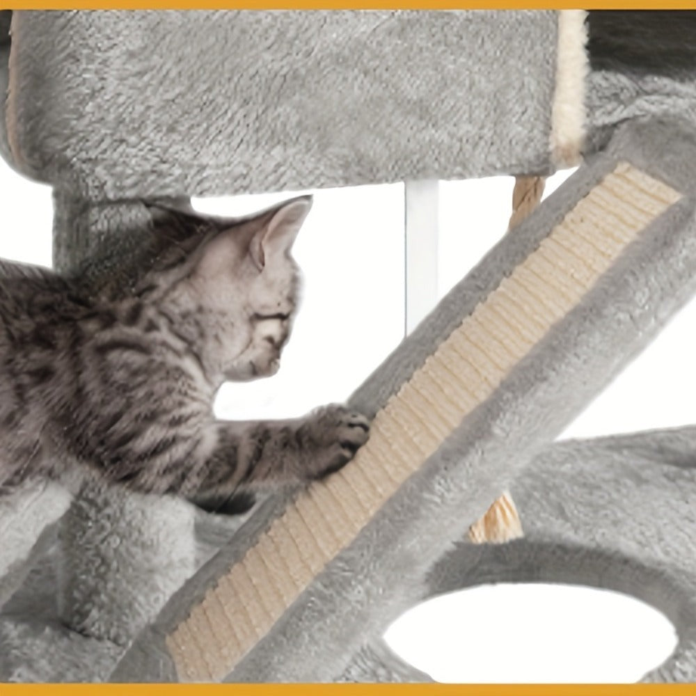 Poste Rascador Grande de 185cm, Torre para Gatos XXL, Árbol para Gato Maine con 7 Niveles y 3 Cuevas, Postes Rascadores, Gris Claro