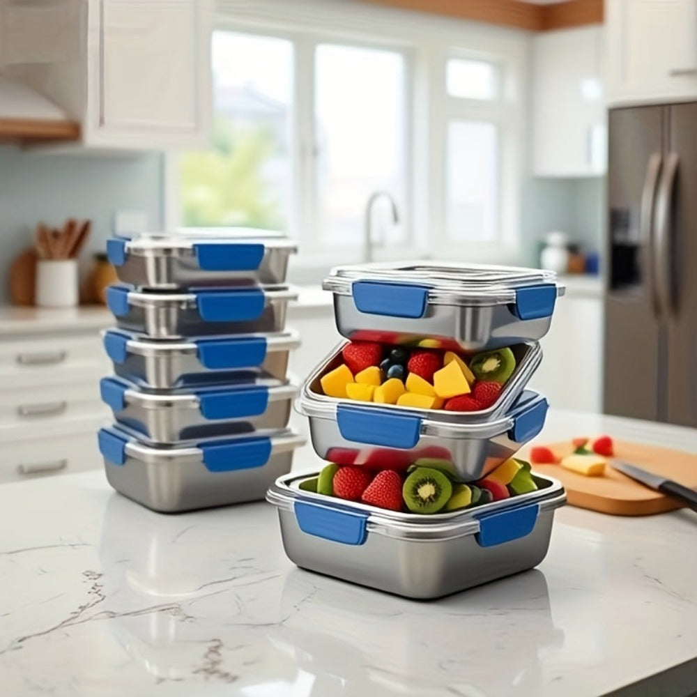 Juego de 2/4 piezas de recipientes herméticos de acero inoxidable para almacenar alimentos con tapas, aptos para microondas, reutilizables, perfectos para refrigerador, ideales para preparación de comidas, cocina al aire libre, esenciales de cocina, recip