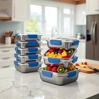 Juego de 2/4 piezas de recipientes herméticos de acero inoxidable para almacenar alimentos con tapas, aptos para microondas, reutilizables, perfectos para refrigerador, ideales para preparación de comidas, cocina al aire libre, esenciales de cocina, recip