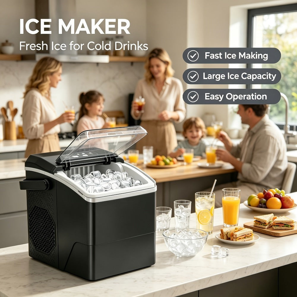 Fabricante de hielo comercial de doble uso con diseño de tapa transparente, refrigeración eficiente, duradero, ideal para restaurantes y bares, perfecto para cocinas de oficina