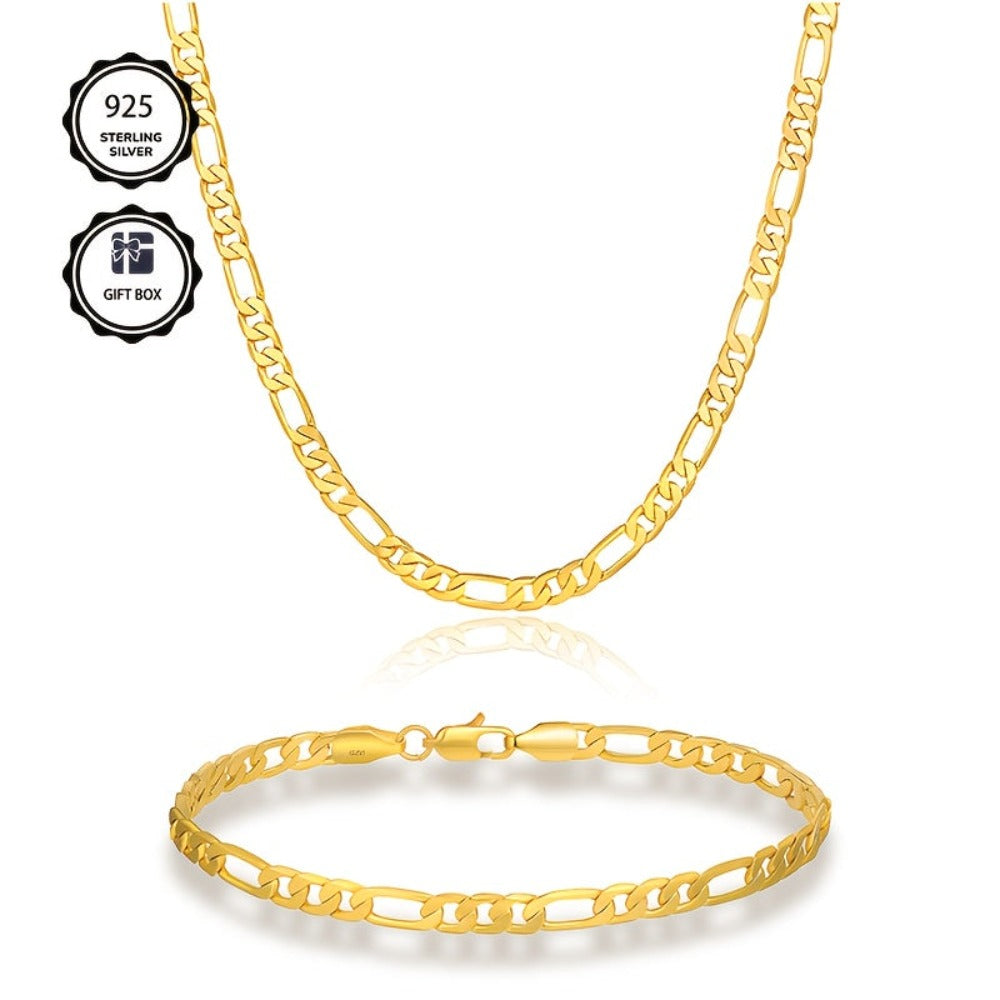 Set de Joyería para Mujer 925 Plata, Collar Figaro y Pulsera, Regalo para Noches Románticas, San Valentín, Navidad, con Caja de Regalo Adicional
