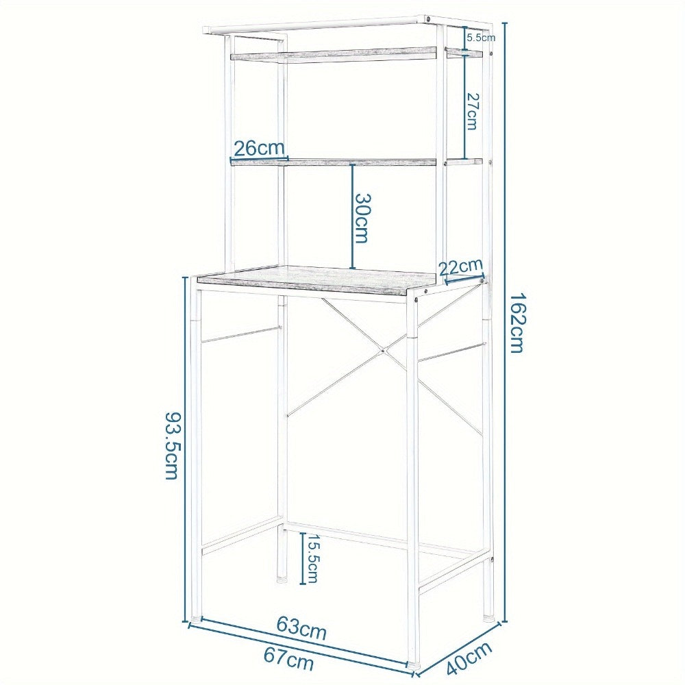 1pc Estante para Lavadora, Estante WC sobre la Lavadora, Armario de Lavadora, Armario de Baño, 3 Estantes, Toallero, Material Metal y Madera, 67x162x40cm