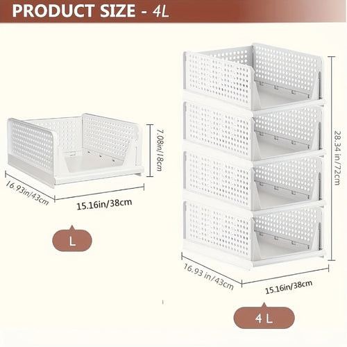 4 Cestas de Almacenamiento de Ropa Plegables, Organizadores de Cajones de Plástico para Cocina, Baño y Armarios de Oficina - La Opción Perfecta para el Día del Trabajo. Cesto de Lavandería, un Organizador de Armario Multifuncional, una Solución que Ahorra