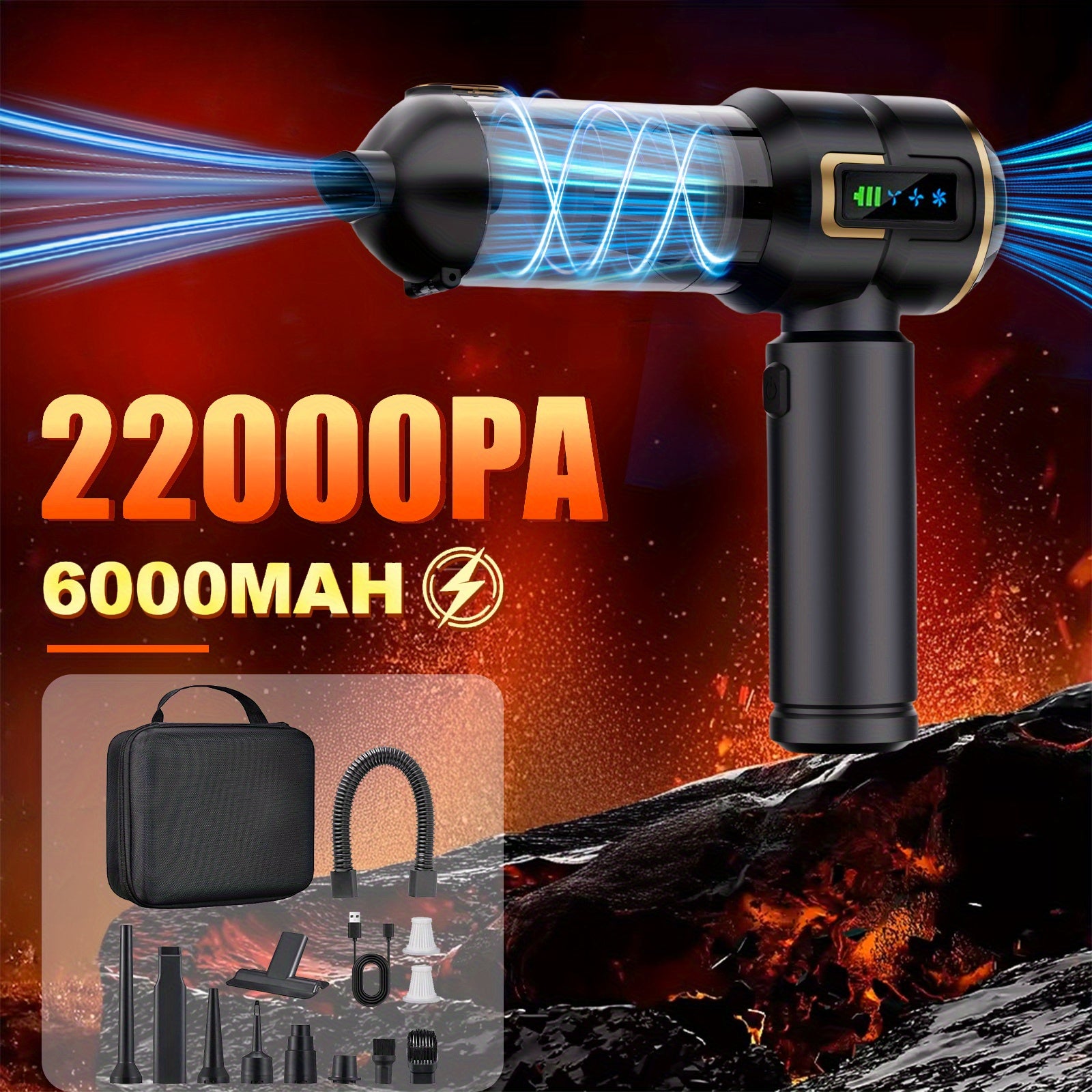 Aspiradora de Mano Inalámbrica con Succión Fuerte de 22000Pa - Uso en Coche y Hogar, Mini Aspiradora Portátil, 4 en 1 para Pelo de Mascotas/Sofá/Alfombra con Recipiente de Polvo de Fácil Vaciado