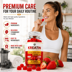 Creatina Monohidrato Gomas de Fresa 5000mg (5g) por Porción – 120 Gomas de Fresa Veganas – Con Tartrato de L-Carnitina y Vitamina B6 – Suplemento Alimenticio Sin Azúcar para Adultos – Fórmula Diaria Fácil de Masticar – Alternativa Conveniente a las Polvos