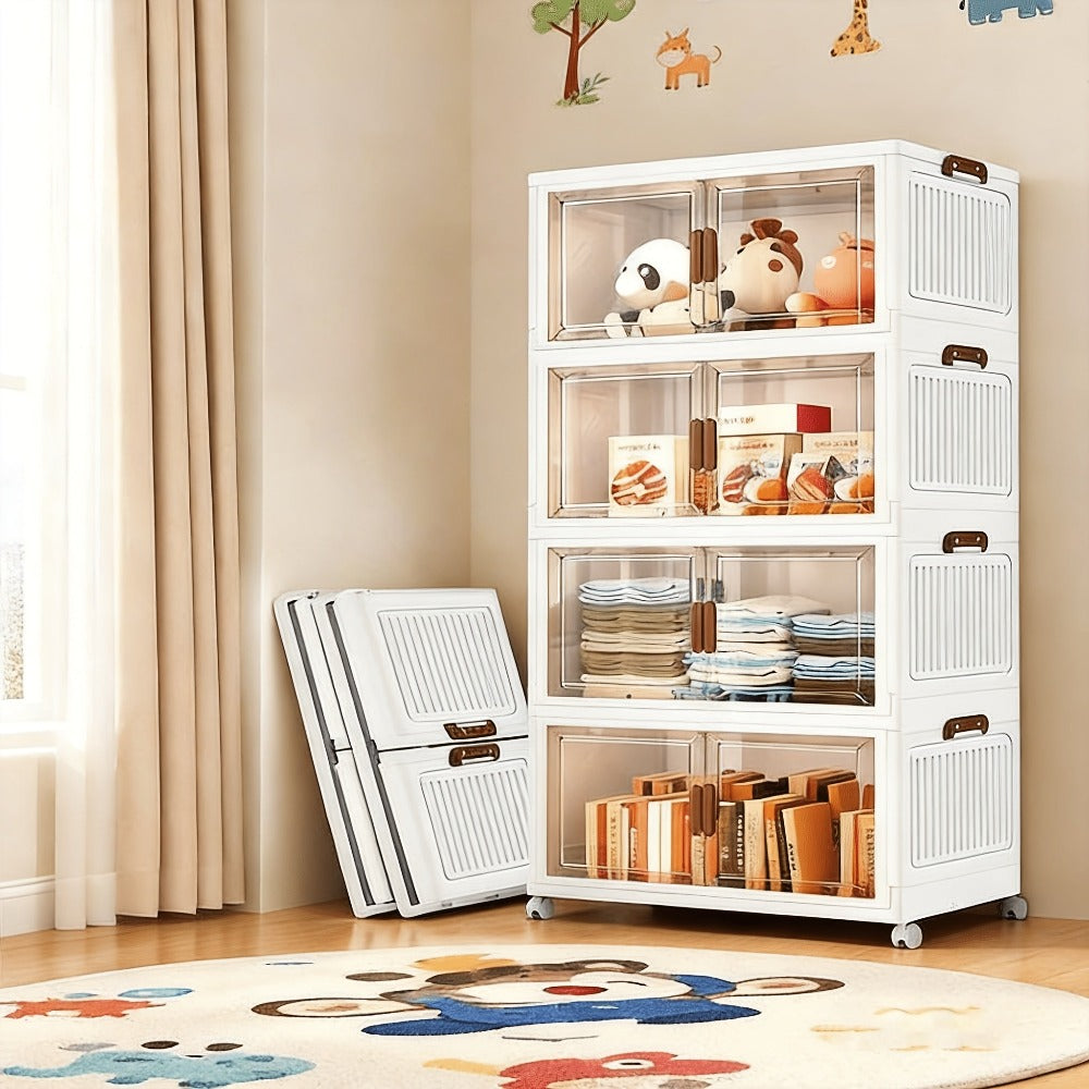 Locker infantil extragrande de 45 cm con puertas con ruedas - Taquilla plegable para dormitorio y guardería para guardar desorden, documentos, juguetes, bocadillos y cajones de plástico para almacenamiento, locker infantil multicapa