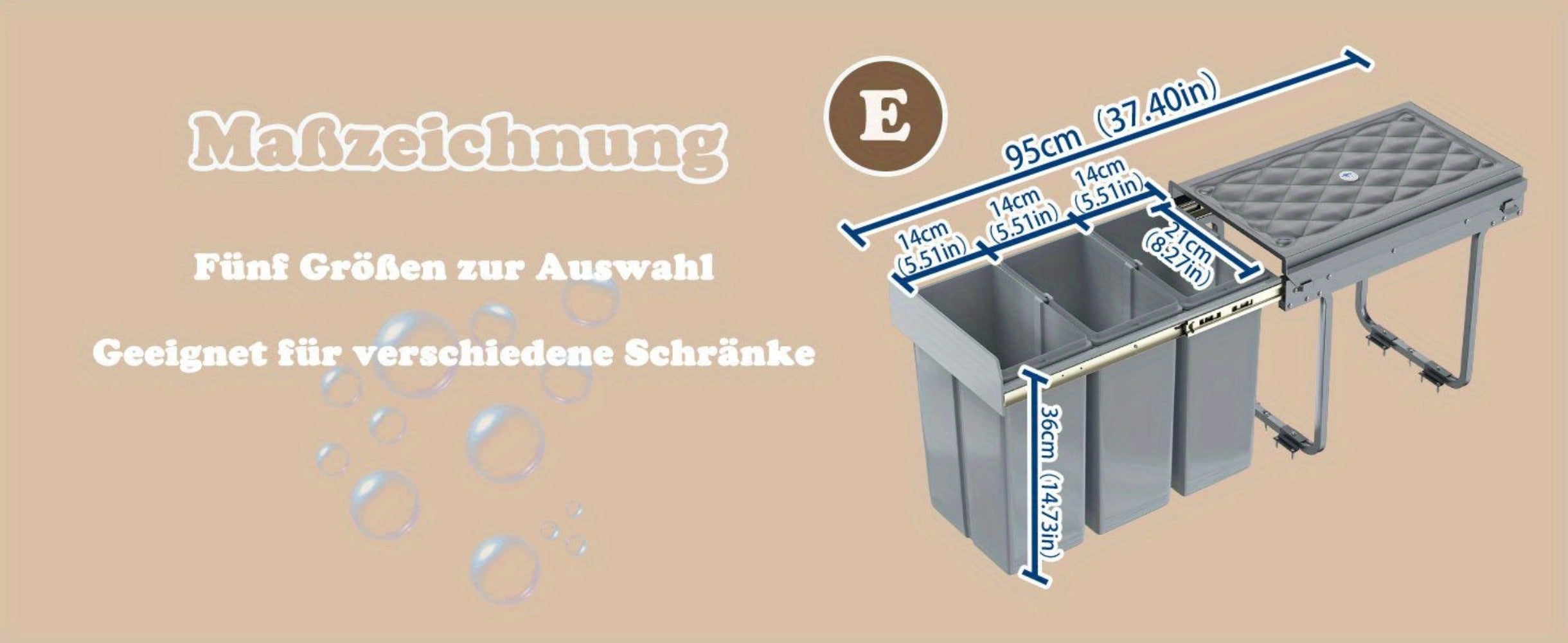 Cubo de Basura Empotrado Debajo del Gabinete, Contenedor de Residuos de Cocina, Recogedor de Basura Extensible, Sistema de Separación de Residuos con Rieles Telescópicos, Gris