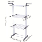 Torre secadora de ropa plegable, torre de metal resistente para lavandería con ruedas, 3 niveles de metal con 6 alas plegables y 2 paneles giratorios, diseño que ahorra espacio, construcción robusta, apta para uso en exteriores e interiores, tendederos