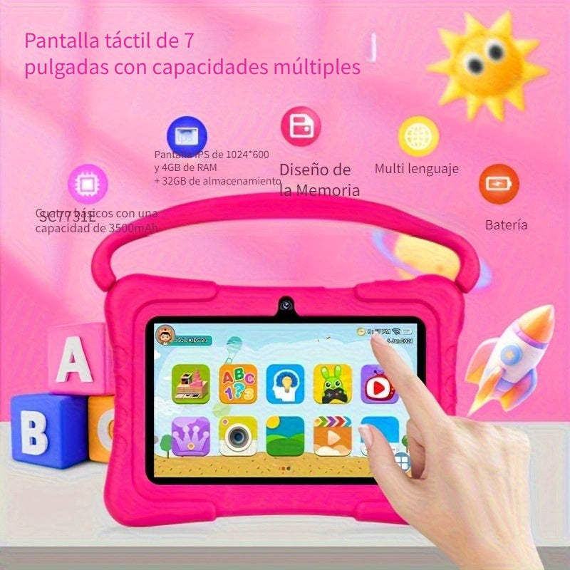 Tabletas Android | Tableta ITMEIPC Android 14 de 7 pulgadas con funda protectora, cubierta a prueba de golpes - Azul/Rosa 4GB (2GB + 2GB
