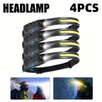 Linterna frontal LED recargable 4pcs | Para camping, senderismo y reparación